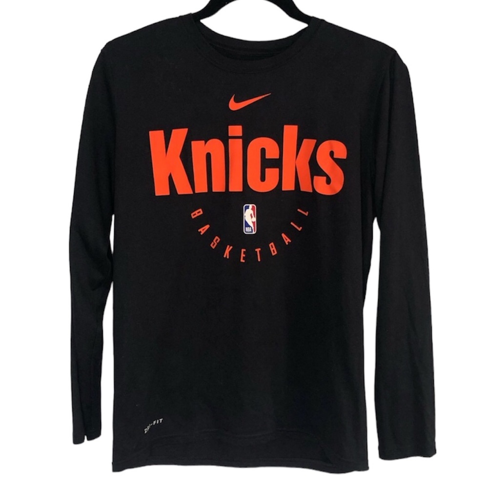 NIKE | New York Knicks NBA Long Sleeve Graphic T-Shirt Orange Black Dri-Fit